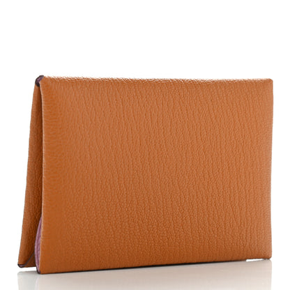 Hermes Chevre Mysore Verso Calvi Duo Card Case Caramel Rose Sakura 3 of 6