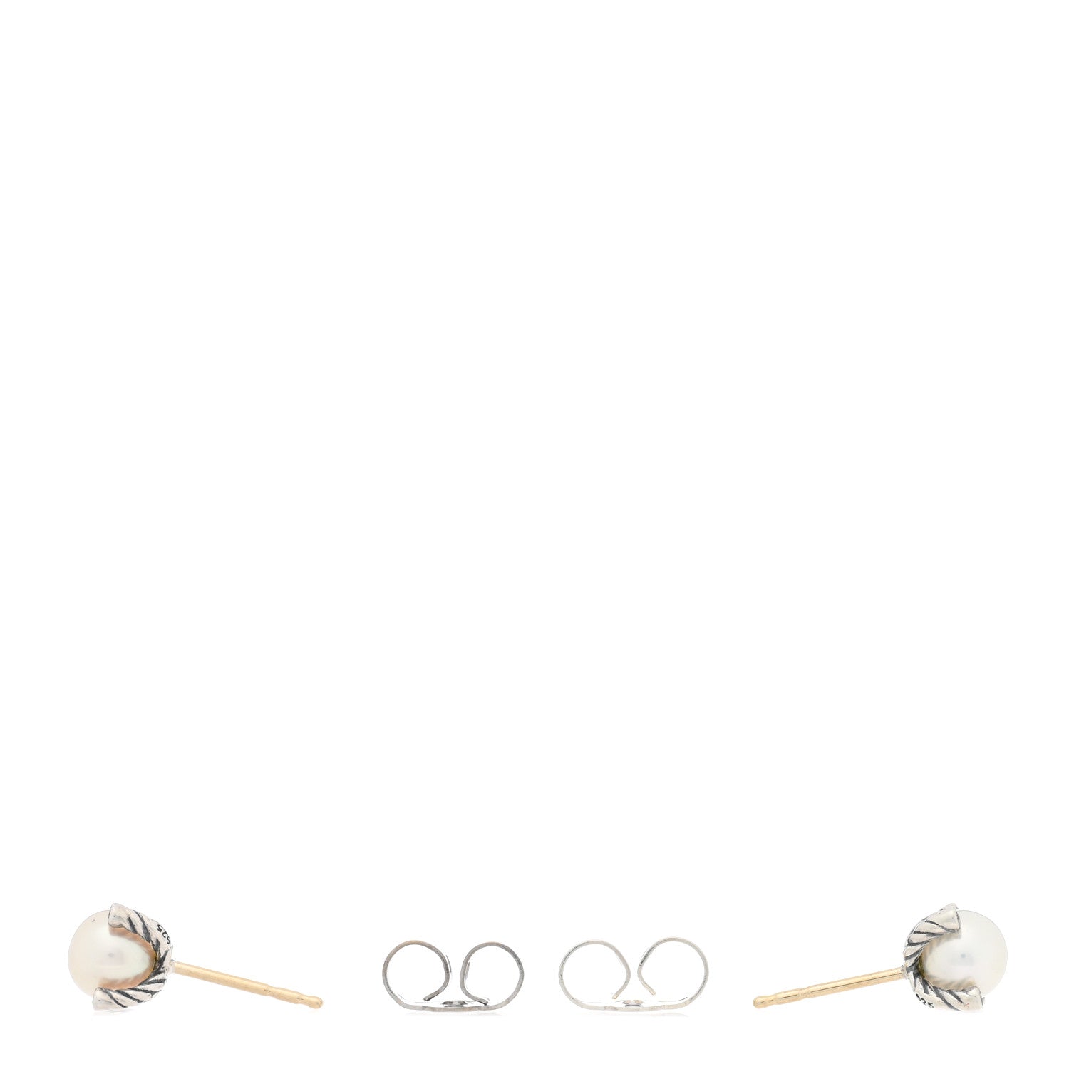 David Yurman Sterling Silver Diamond Cultured Pearl 6-6.5mm Cable Stud Earrings 3 of 4