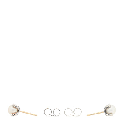 David Yurman Sterling Silver Diamond Cultured Pearl 6-6.5mm Cable Stud Earrings 3 of 4