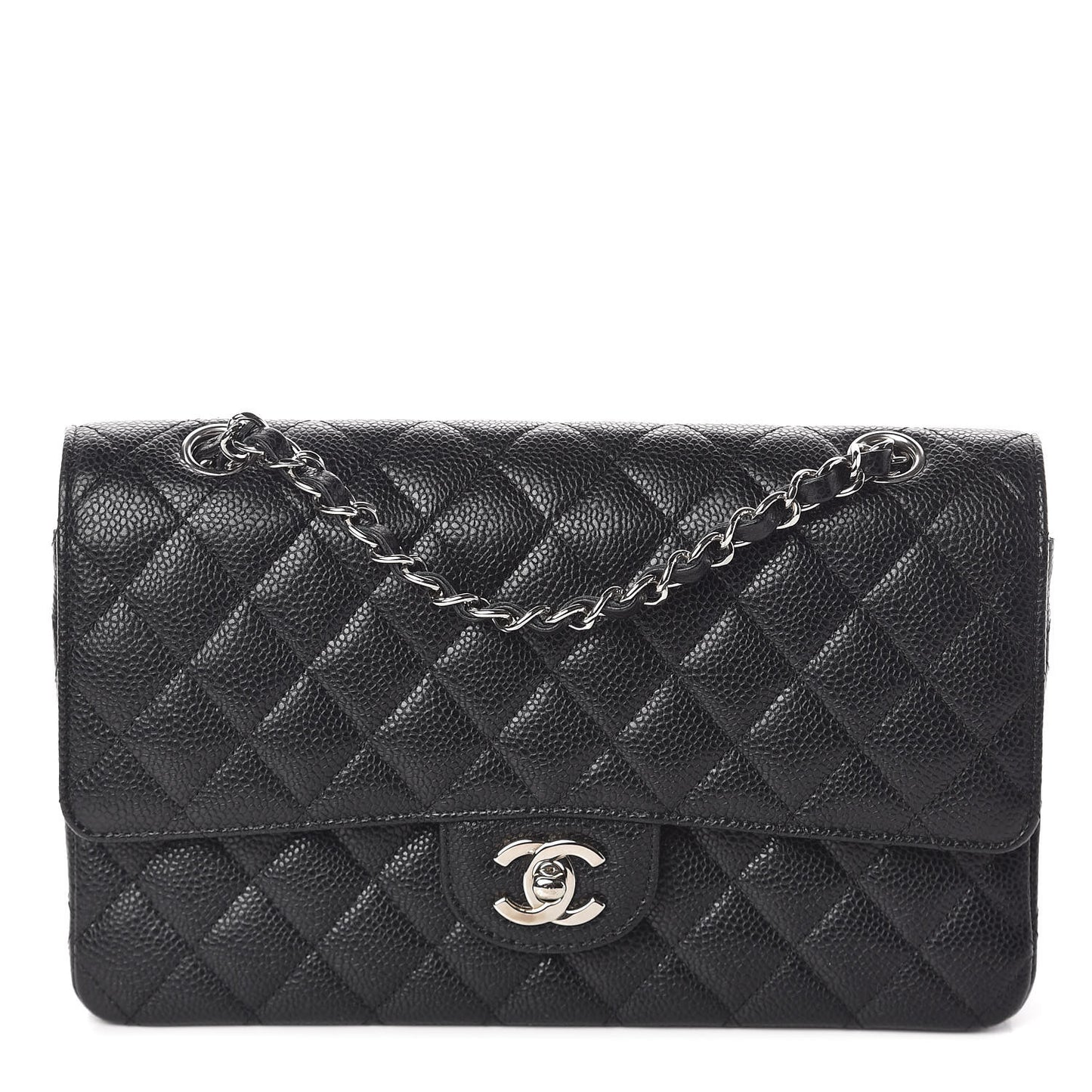 Caviar Quilted Medium Double Flap Black