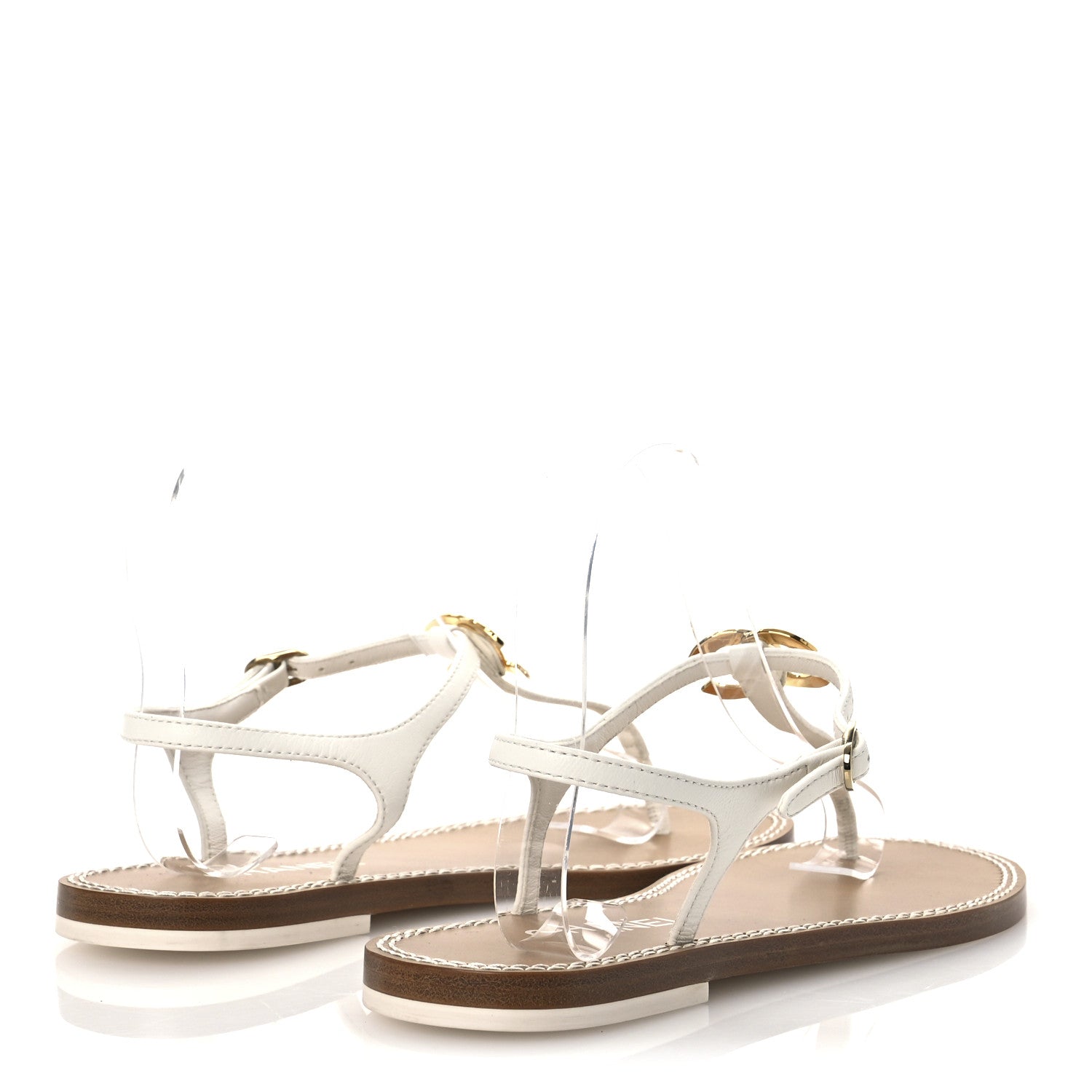 Chanel Lambskin CC Thong Sandals 37 White Gold 5 of 10