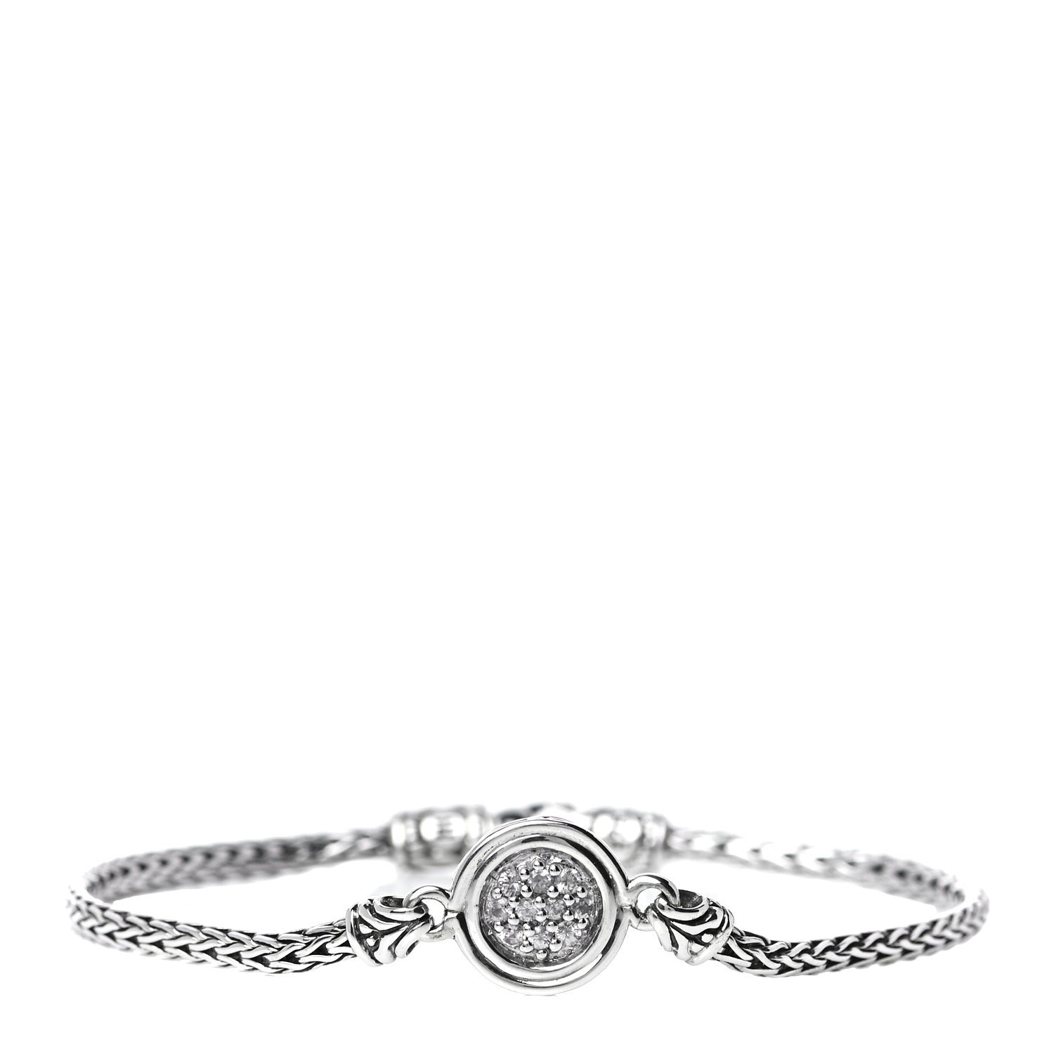 John Hardy Sterling Silver White Sapphire Classic Chain Round Station Bracelet 1 of 7