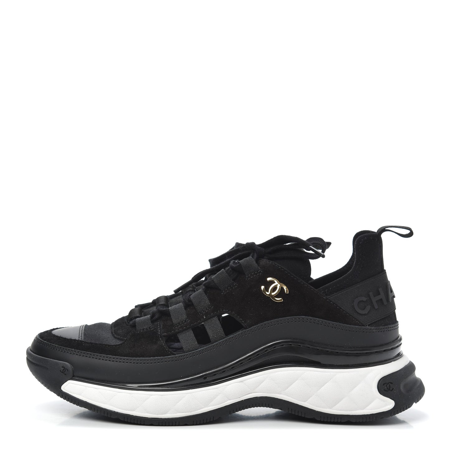 Fabric Calfskin Suede CC Sneakers 37.5 Black