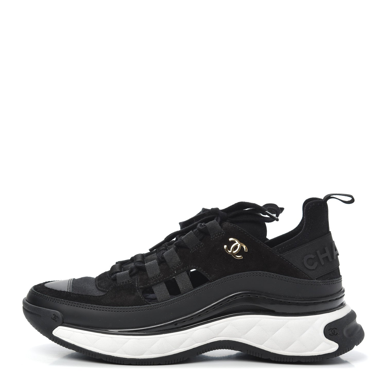 Chanel Fabric Calfskin Suede CC Sneakers 37.5 Black 1 of 7