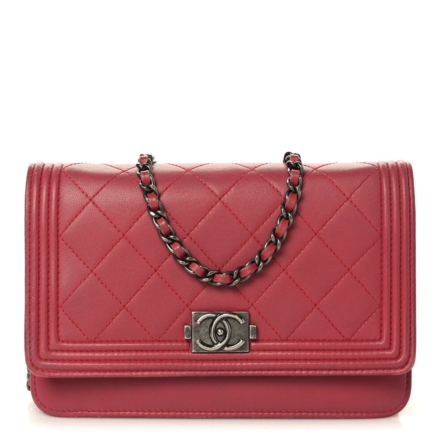 Calfskin Quilted Boy Wallet On Chain WOC Pink