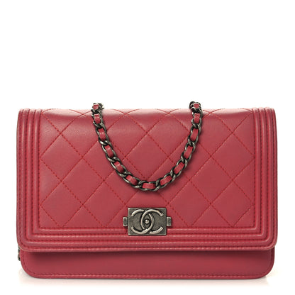 Chanel Calfskin Quilted Boy Wallet On Chain WOC Pink 1 of 15