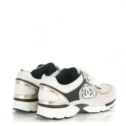 Chanel Suede Calfskin CC Sneakers 40 Navy White Gold 4 of 7