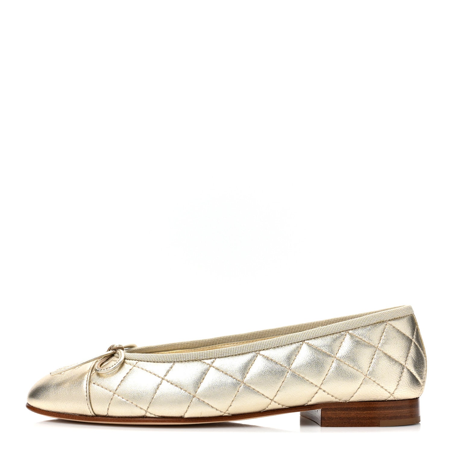 Chanel Metallized Lambskin Quilted CC Cap Toe Ballerina Flats 36 Gold 1 of 9