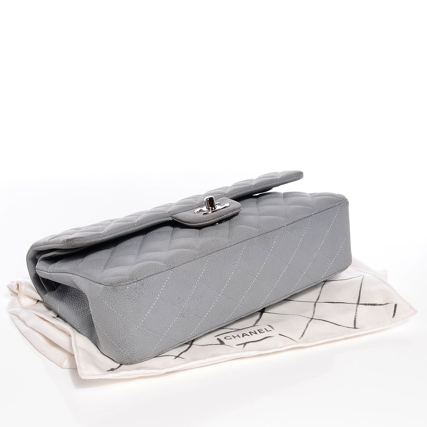 Chanel Iridescent Caviar Medium Double Flap Light Grey 4 of 9