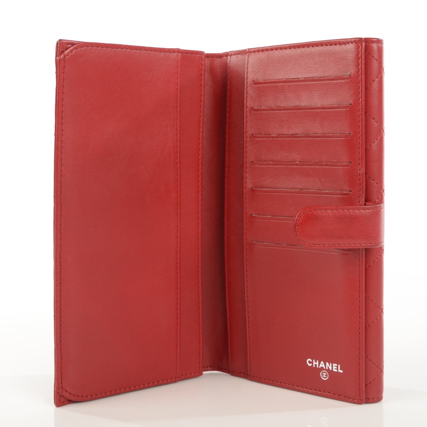 Lambskin Quilted Long Flap Wallet Red
