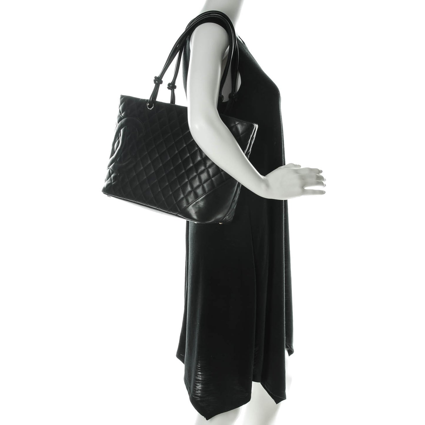 Calfskin Quilted Large Cambon Tote Black