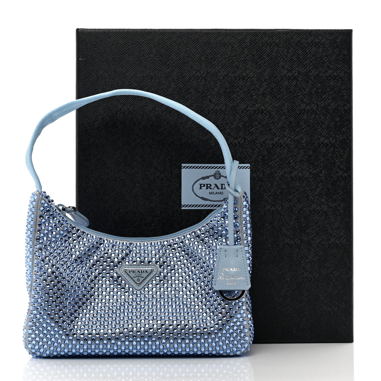 Prada Satin Crystal Mini Re-Edition 2000 Bag Celeste 10 of 10