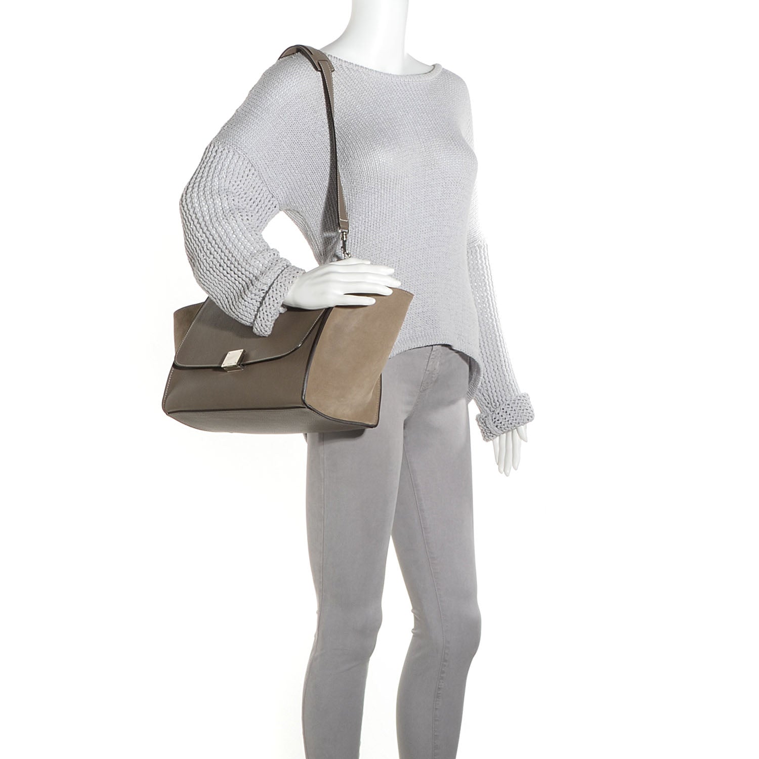Celine Drummed Calfskin Suede Medium Trapeze Souris 2 of 9