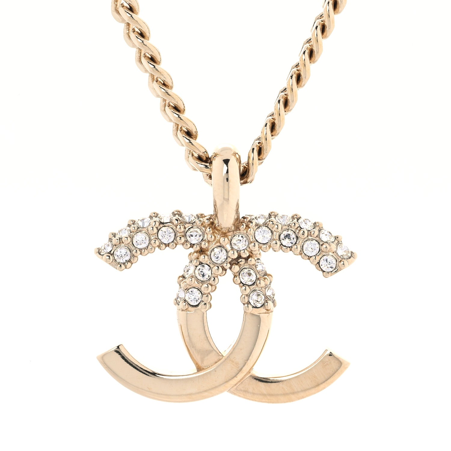 Chanel Crystal CC Pendant Necklace Gold 3 of 5