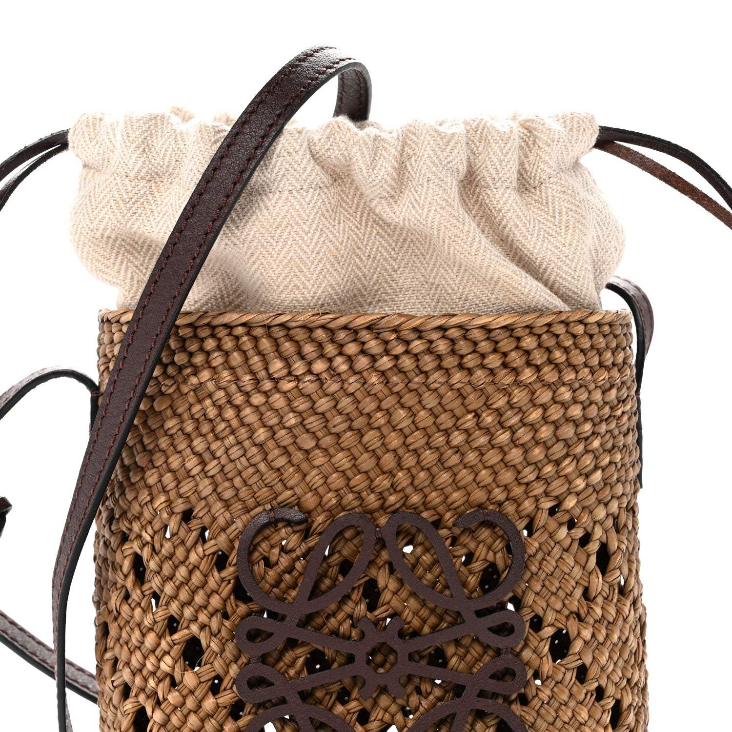 Loewe Iraca Palm Calfskin Anagram Square Pocket Bucket Bag Natural Brown 8 of 10