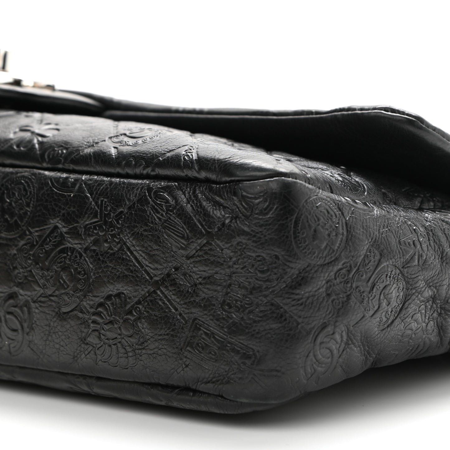 Calfskin Embossed Large Lucky Symbols Flap Black