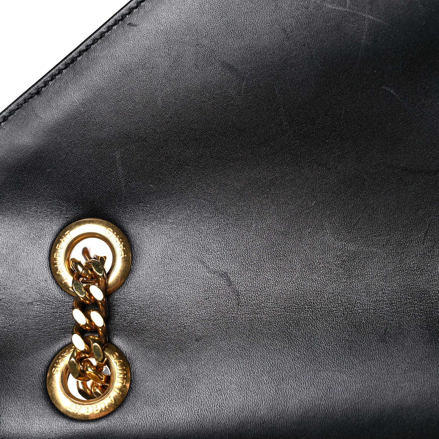 Saint Laurent Smooth Calfskin Matelasse Chevron Large Monogram Satchel Black 14 of 25