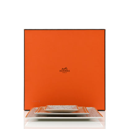 Hermes Porcelain Mosaique Au 24 Set of 3 Square Plates Gold 14 of 14