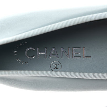 Chanel Lambskin Cap Toe CC Ballerina Flats 38 Light Blue Black 6 of 9
