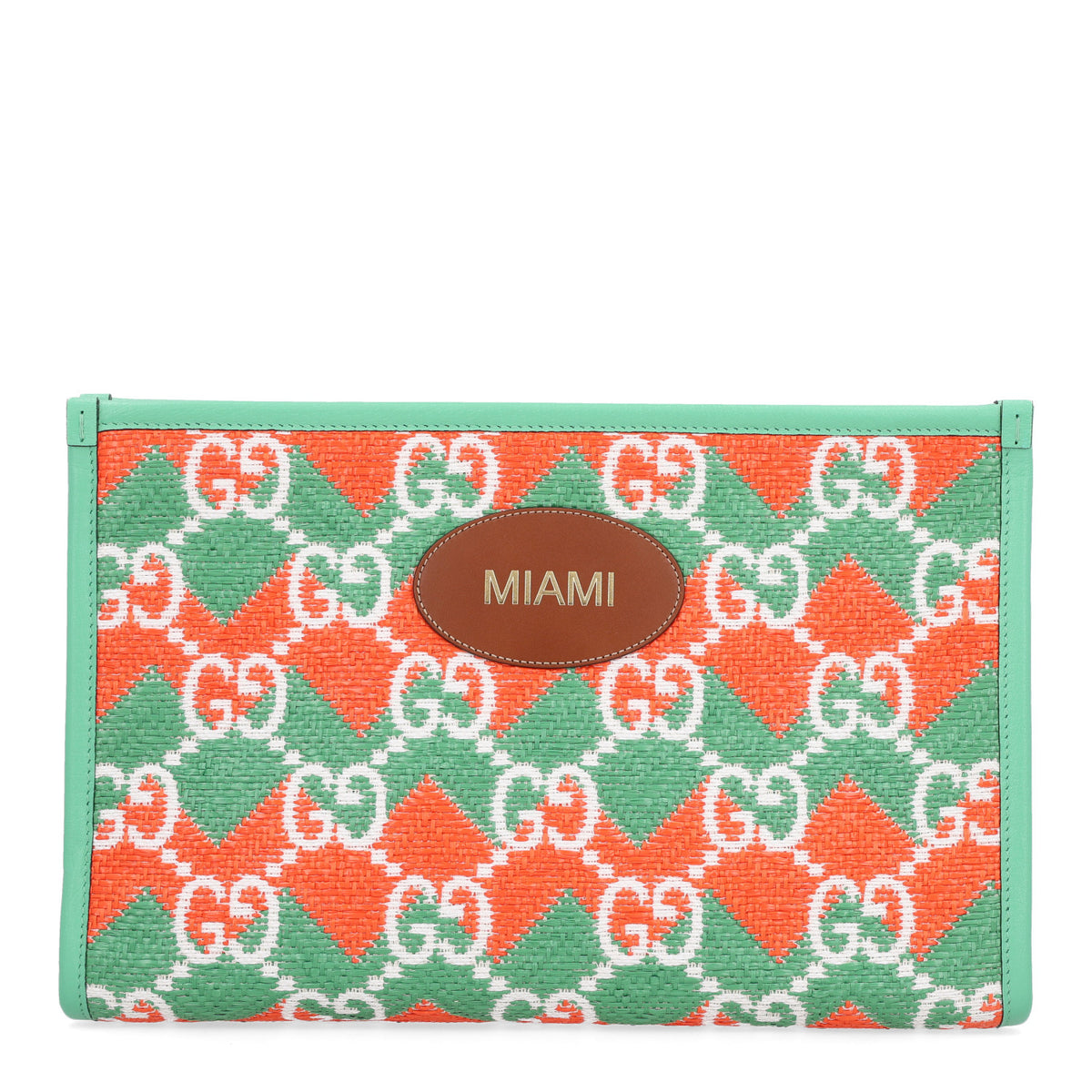 Gucci Raffia GG Monogram Miami Case Green Orange 1 of 10