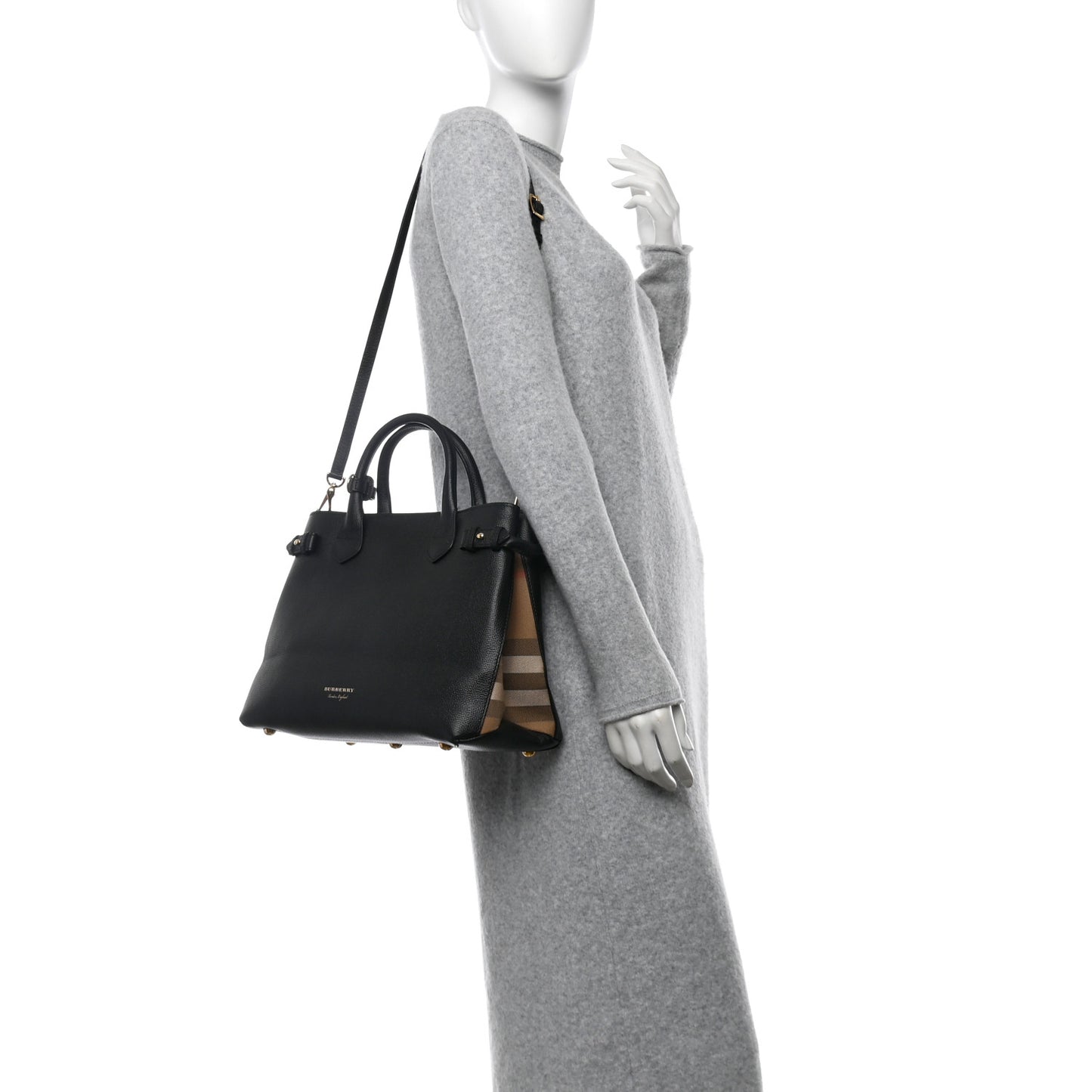 Derby Calfskin House Check Medium Banner Tote Black