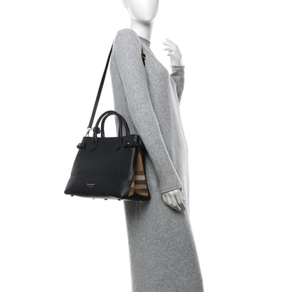 Burberry Derby Calfskin House Check Medium Banner Tote Black 2 of 11