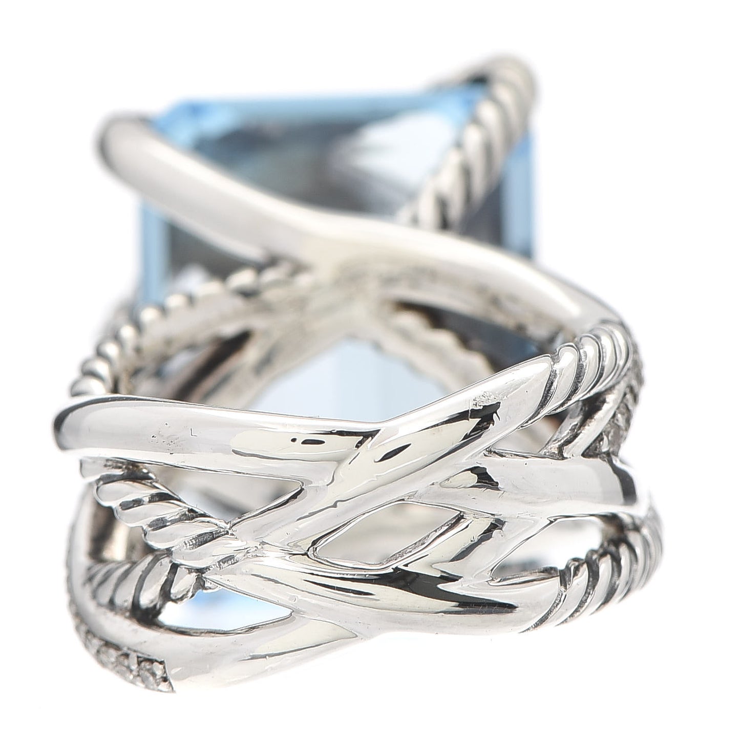 Sterling Silver Diamond Blue Topaz 20mm Cable Wrap Ring 52 6