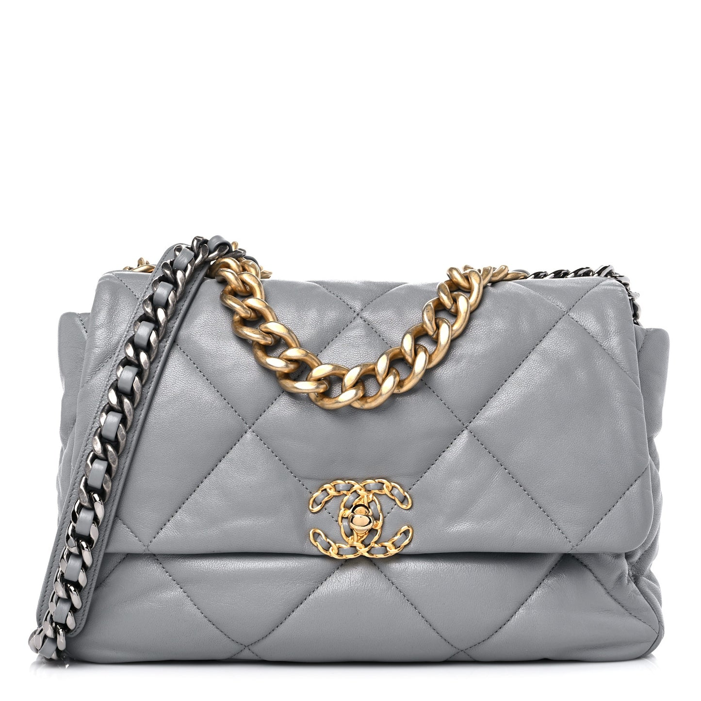 Lambskin Quilted Large Chanel 19 Flap Grey