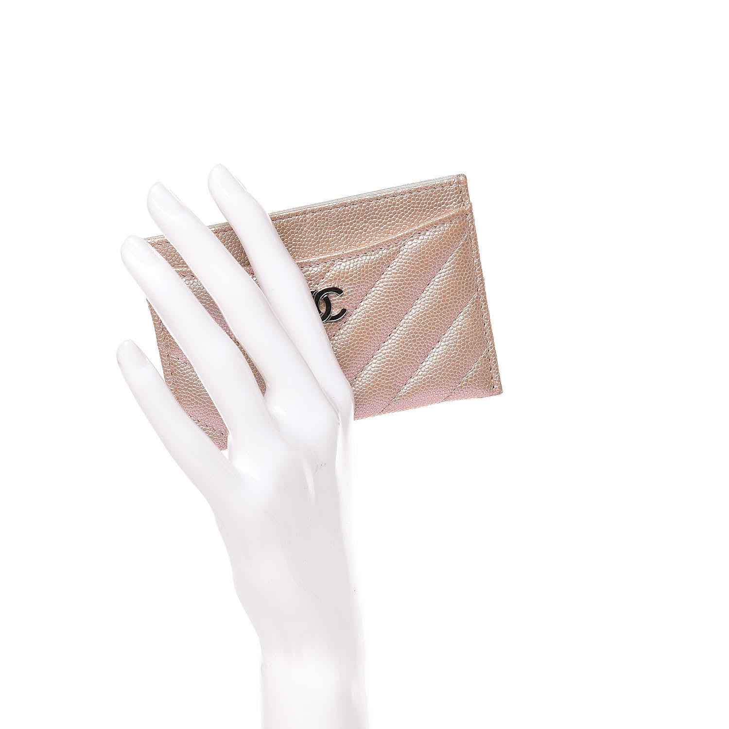 Chanel Iridescent Caviar Chevron Quilted Card Holder Beige 2 of 14