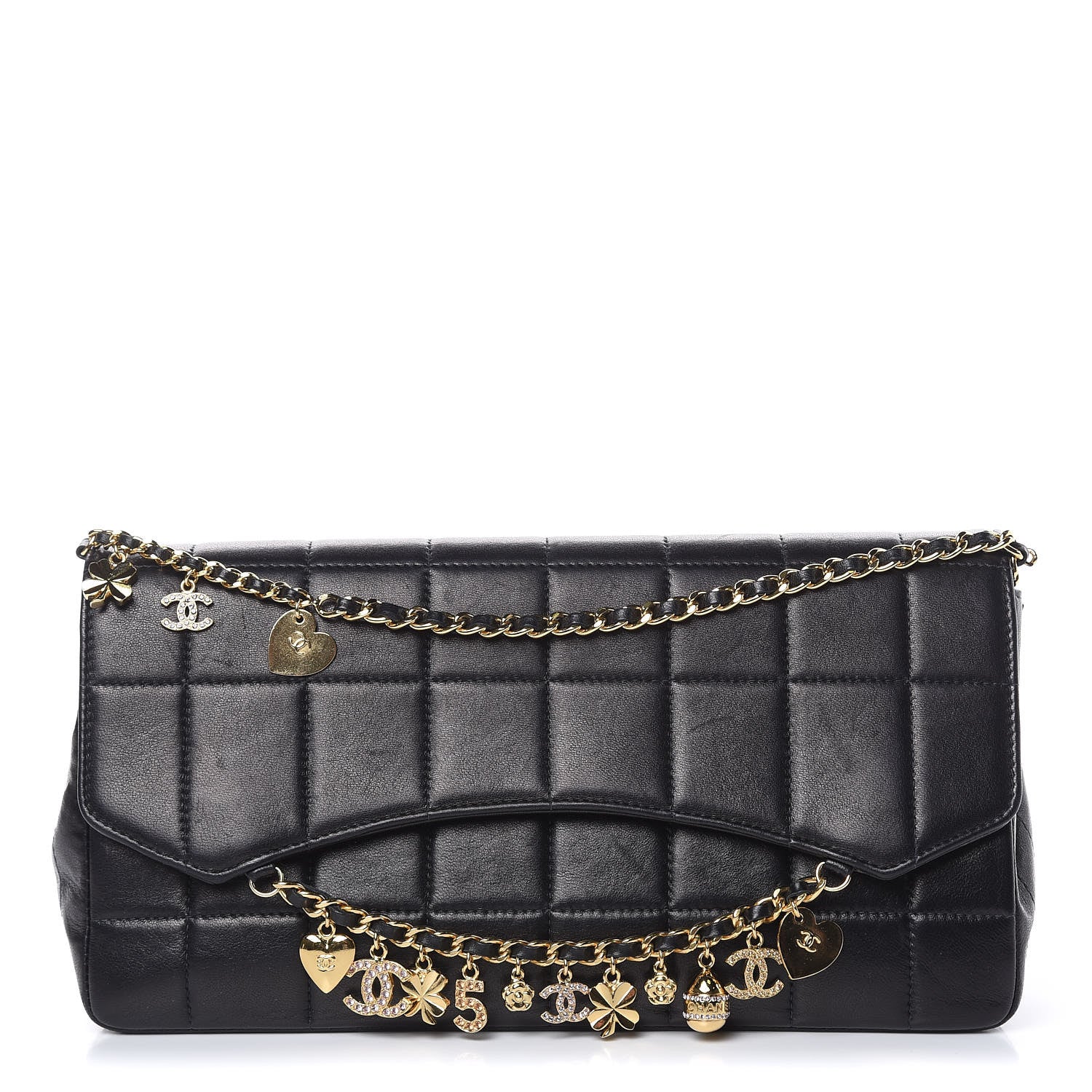 Chanel Lambskin Quilted Crystal Chocolate Bar Charm Flap Black 1 of 16