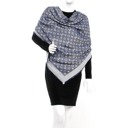 Louis Vuitton Silk Wool Monogram Denim Shawl Blue 2 of 4