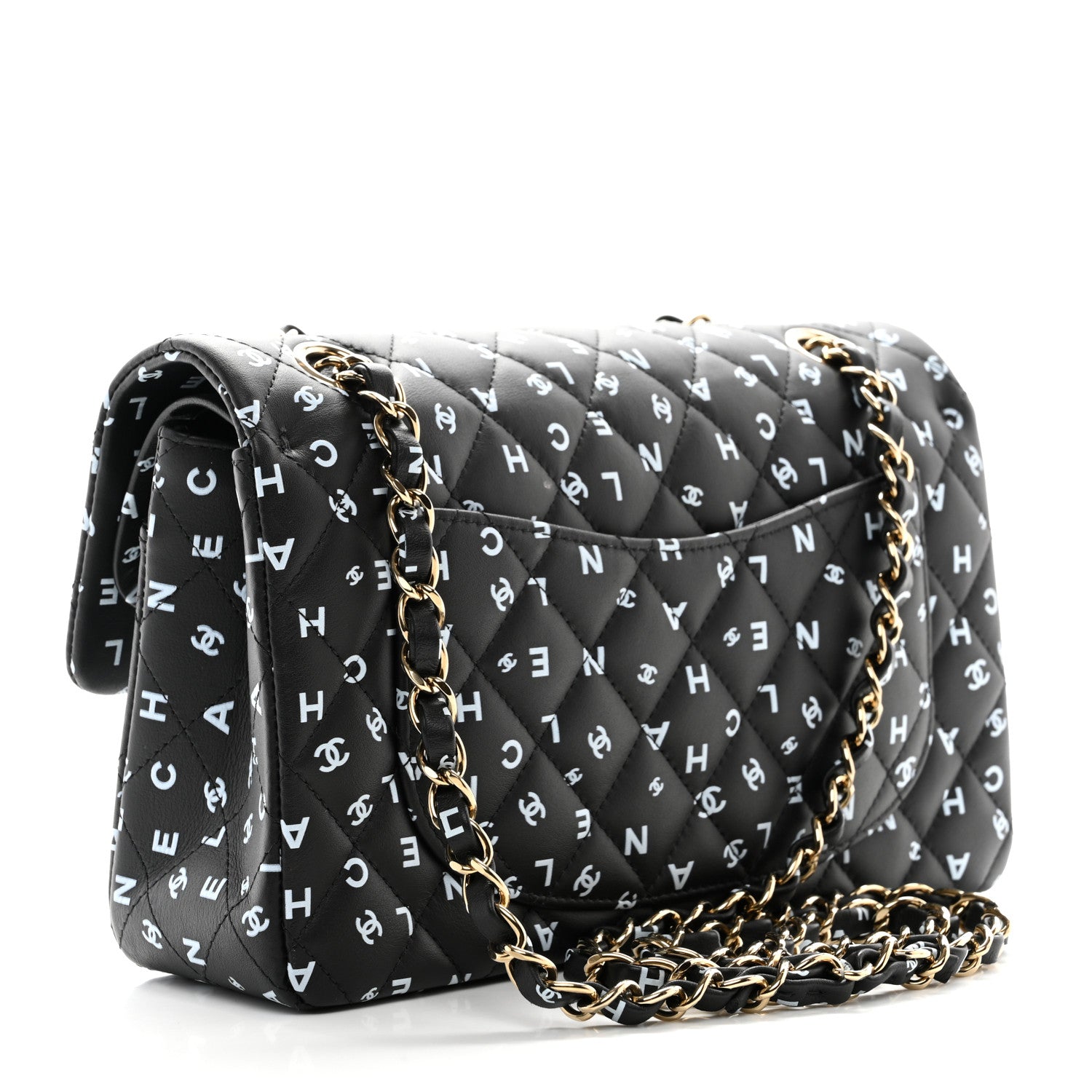 Chanel Lambskin Quilted Logo CC Printed Small Double Flap Black White 3 of 11