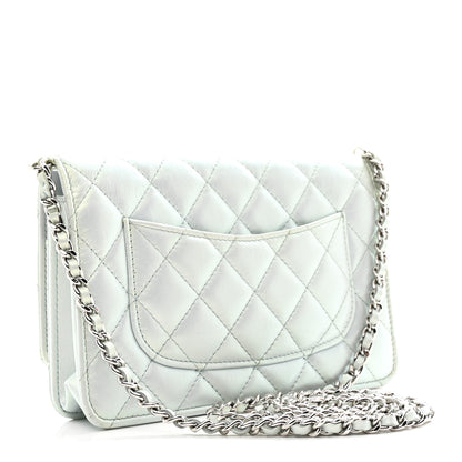 Chanel Iridescent Calfskin Quilted Wallet On Chain WOC Light Blue 3 of 12