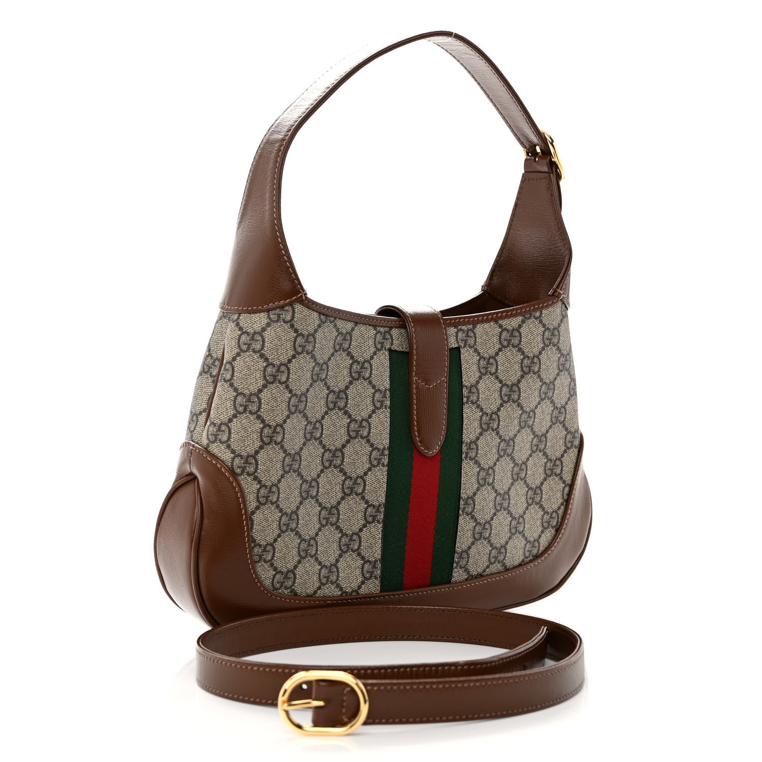 Gucci GG Supreme Monogram Azalea Calfskin Web Small Jackie 1961 Hobo Beige Ebony Brown Sugar 3 of 9