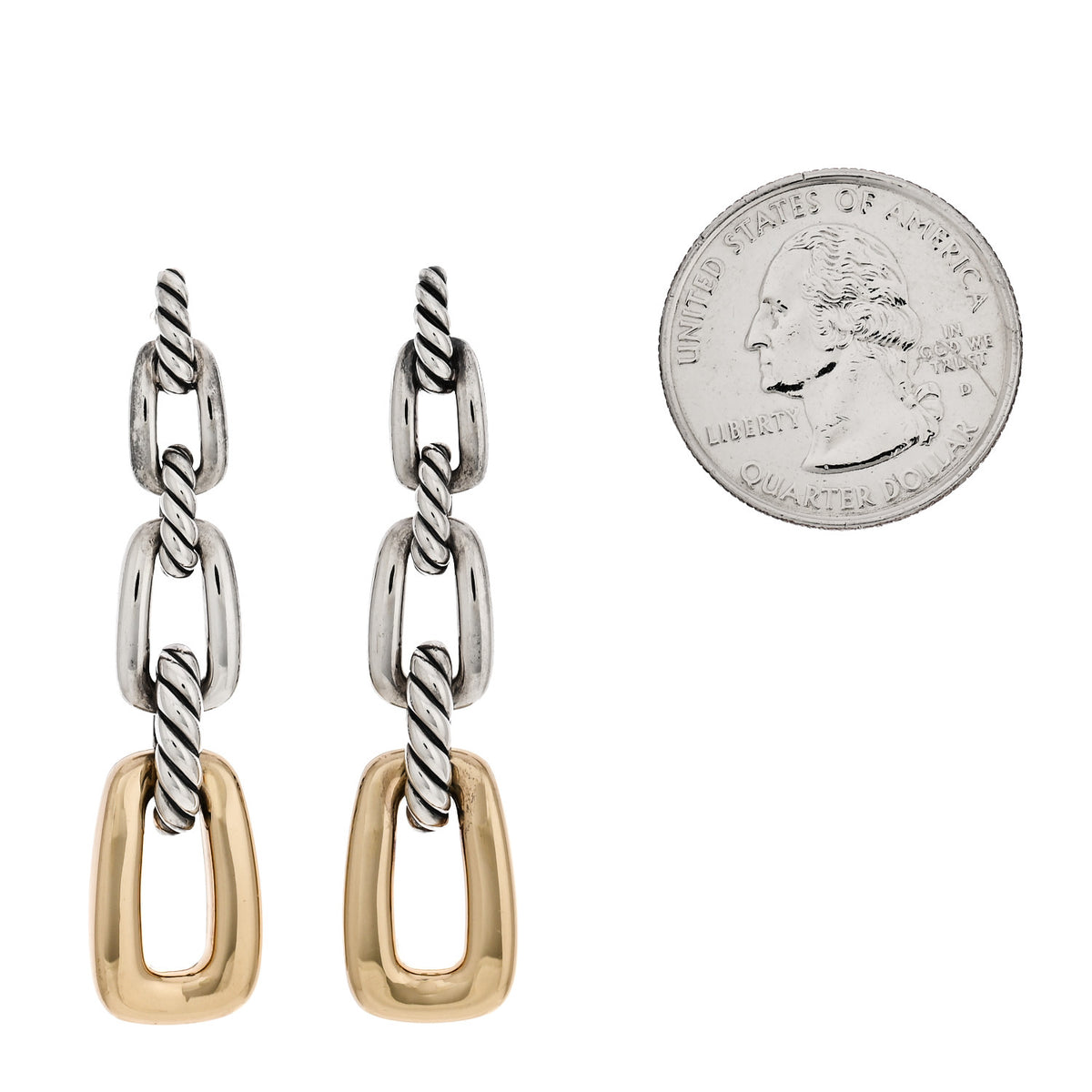 David Yurman Sterling Silver 18K Yellow Gold Wellesley Link Drop Earrings 2 of 5