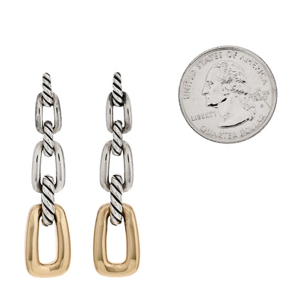 David Yurman Sterling Silver 18K Yellow Gold Wellesley Link Drop Earrings 2 of 5