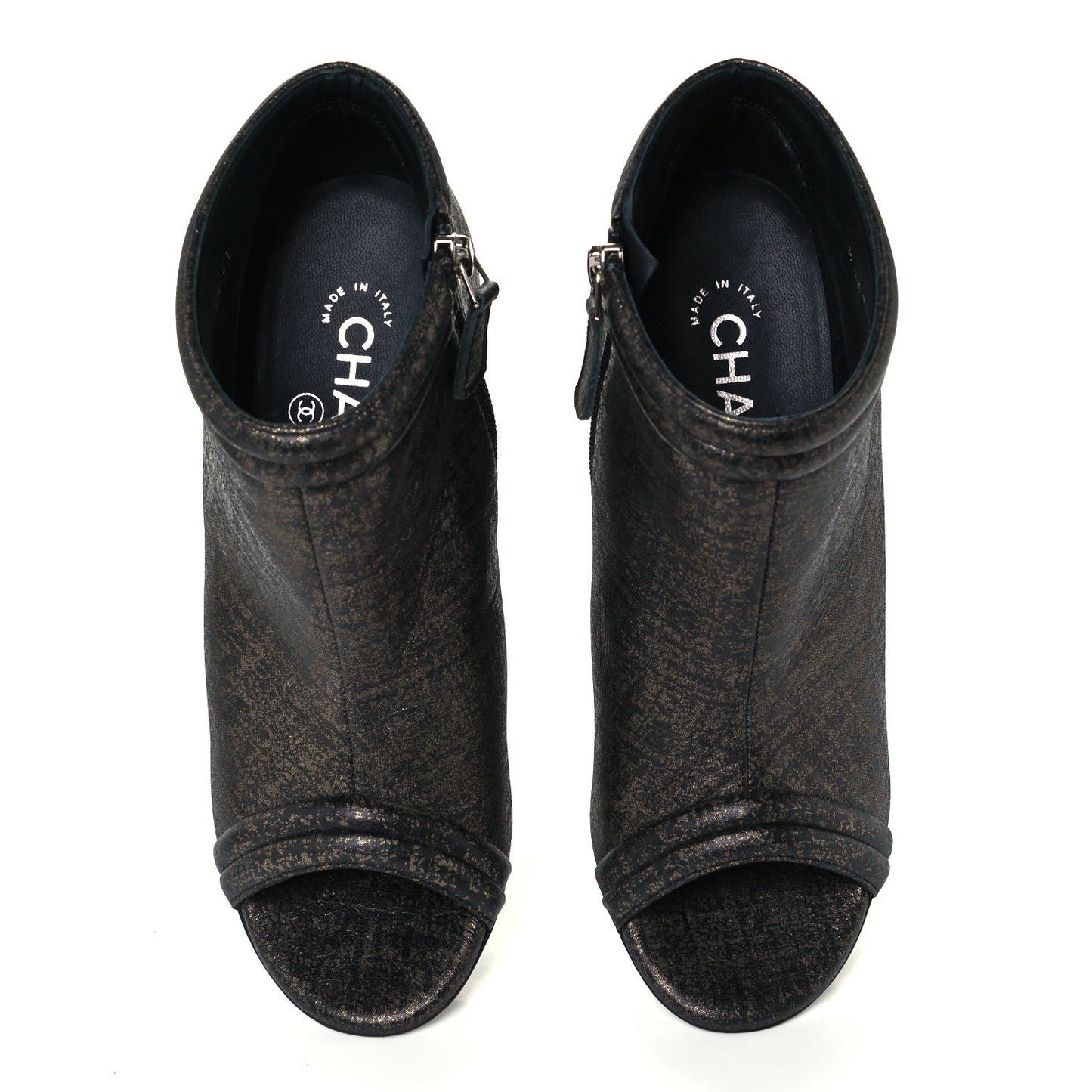 Fantasy Lambskin Peep Toe Short Boots 36.5 Black Gold