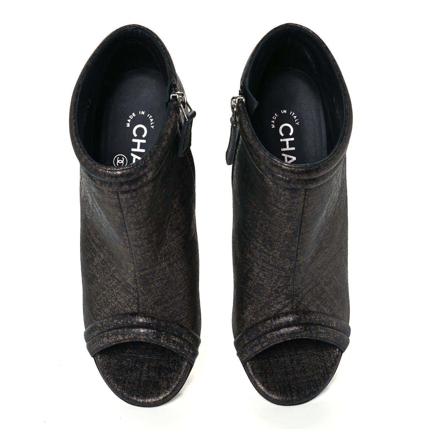 Chanel Fantasy Lambskin Peep Toe Short Boots 36.5 Black Gold 5 of 10
