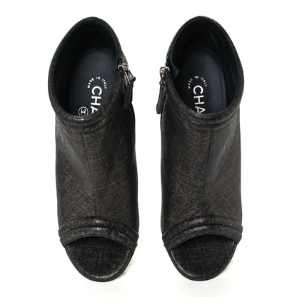 Chanel Fantasy Lambskin Peep Toe Short Boots 36.5 Black Gold 5 of 10