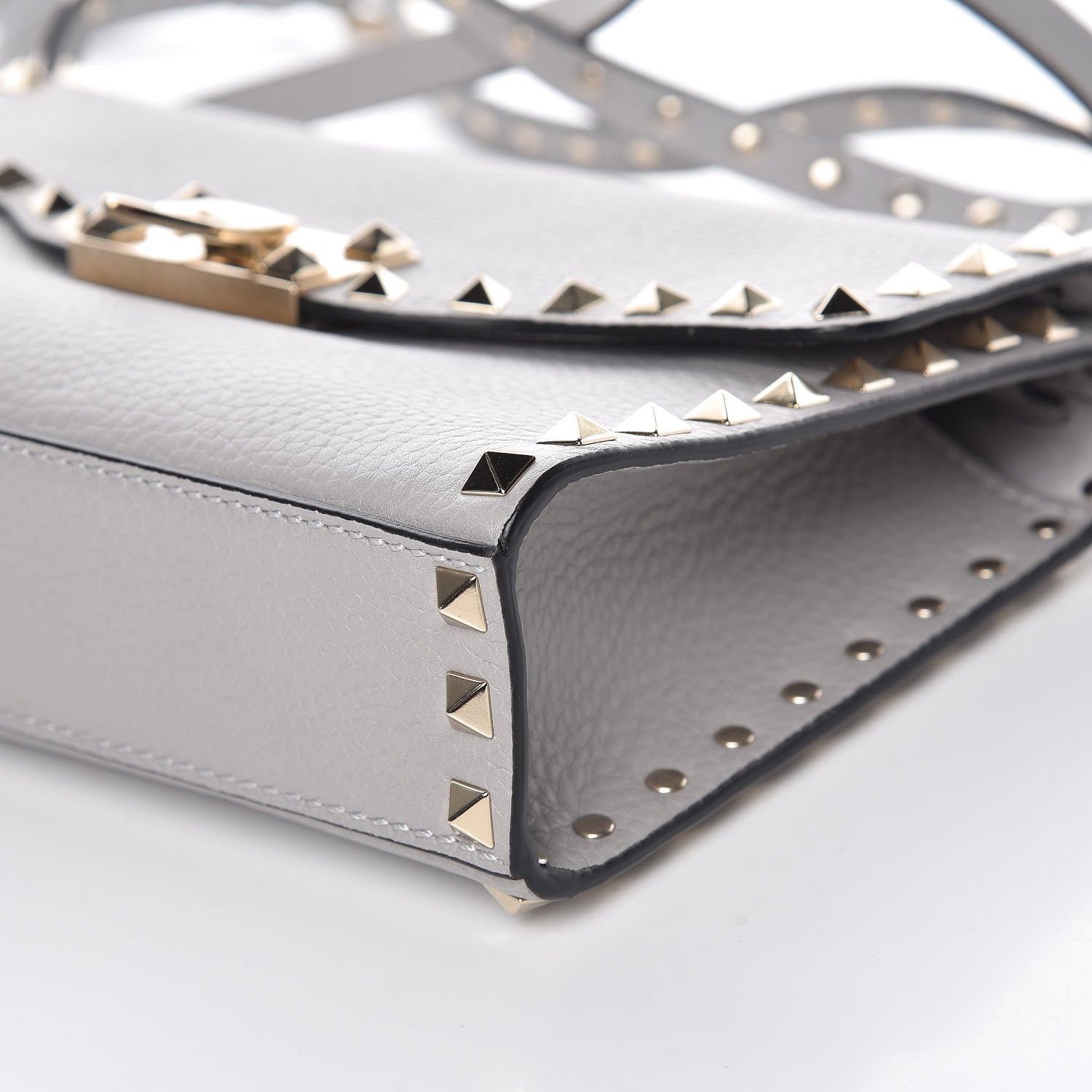 Valentino Garavani Pebbled Calfskin Medium Rockstud Flip Lock Crossbody Bag Pastel Grey 6 of 8