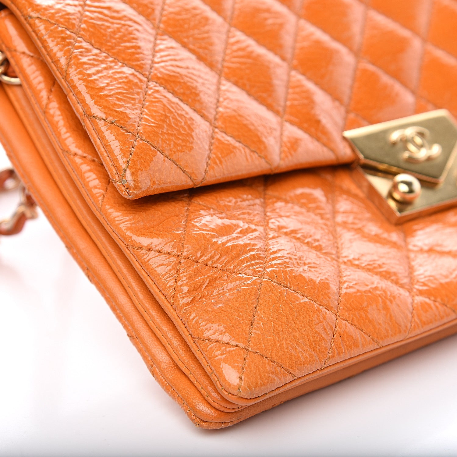 Chanel Patent Quilted 3 Pocket Accordion Flap Orange 7 of 12