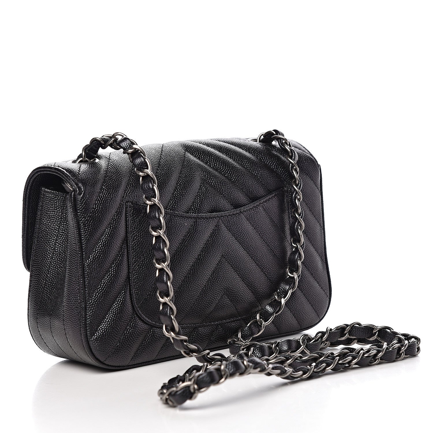 Chanel Iridescent Caviar Chevron Quilted Mini Rectangular Flap Black 3 of 11