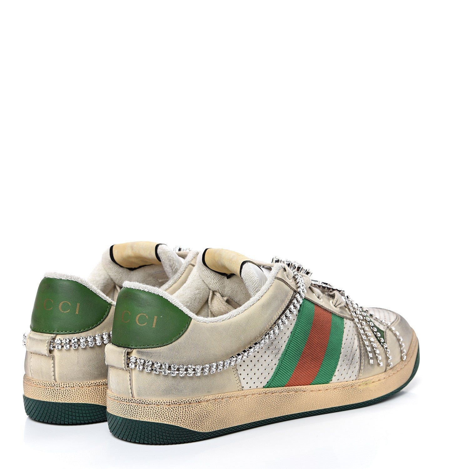 Gucci Nubuck Calfskin Web Removable Crystals Mens Screener Sneakers 9 Dusty Milk New Mystic White 4 of 10