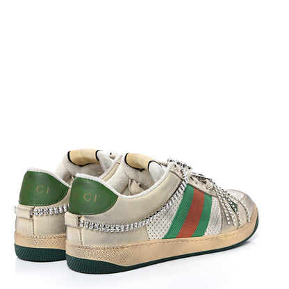 Gucci Nubuck Calfskin Web Removable Crystals Mens Screener Sneakers 9 Dusty Milk New Mystic White 4 of 10