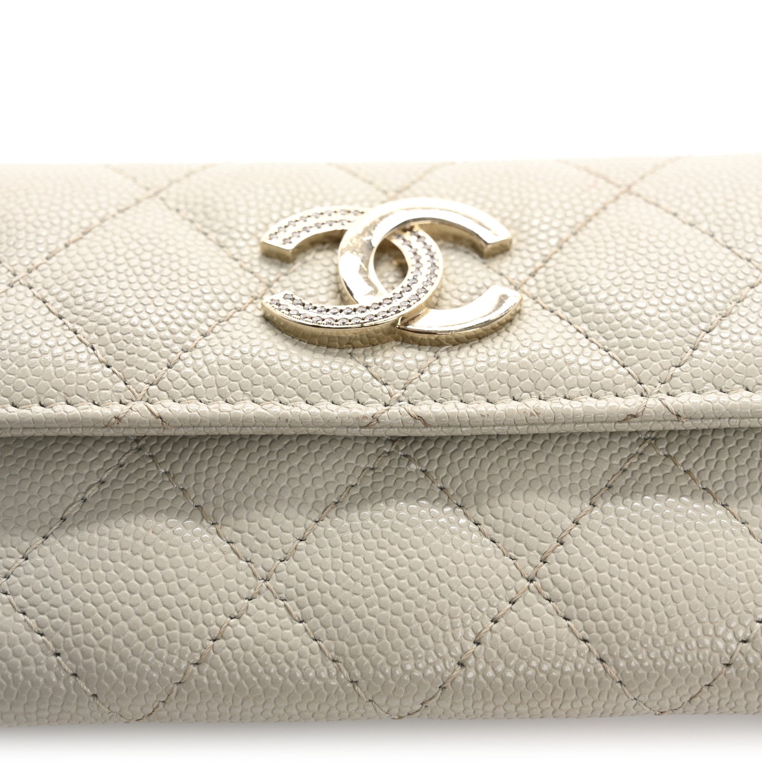 Chanel Caviar Quilted Crystal CC Flap Card Holder Light Grey 12 of 14