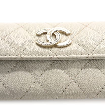 Chanel Caviar Quilted Crystal CC Flap Card Holder Light Grey 12 of 14