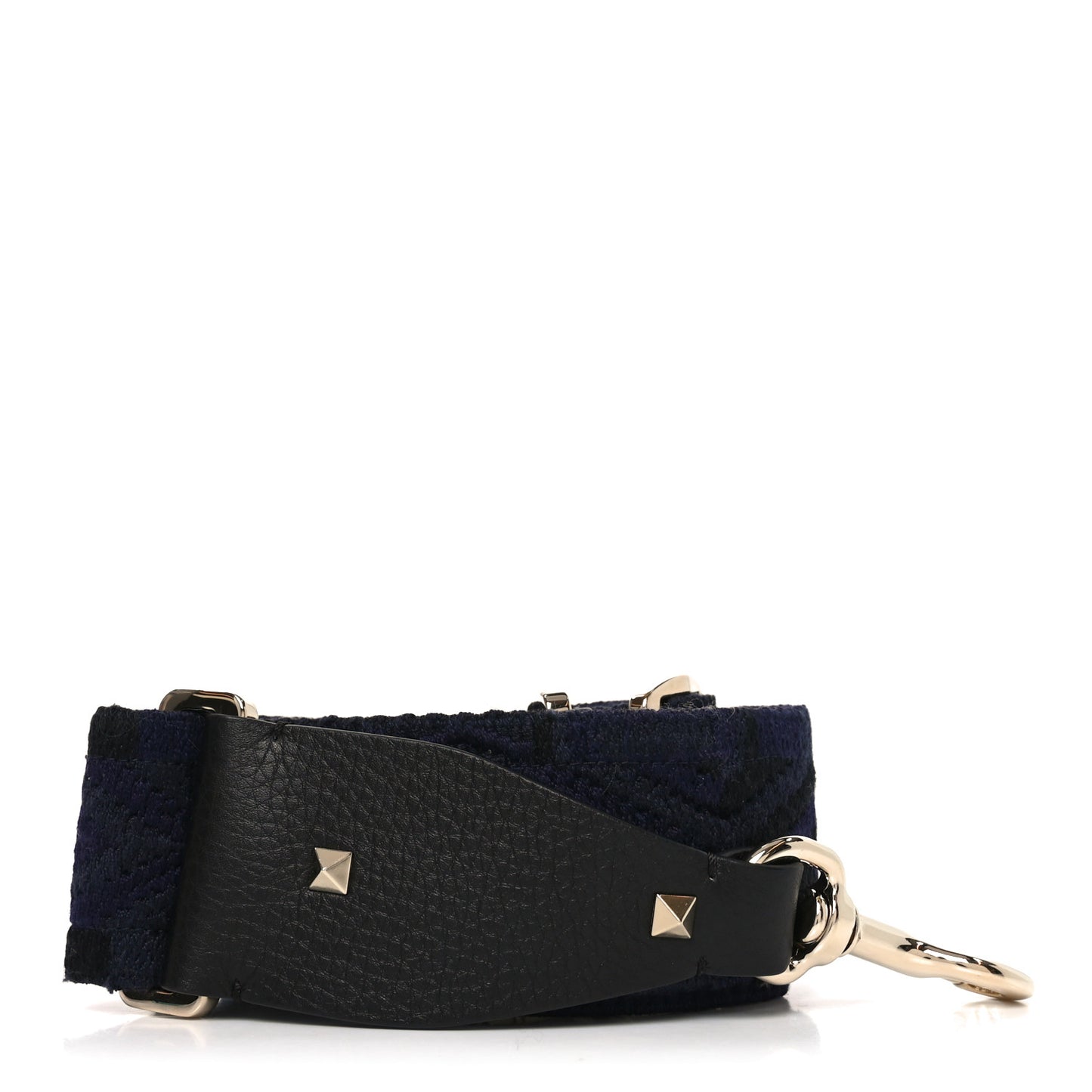 Canvas Geometric Embroidered Rockstud Guitar Strap Black Blue