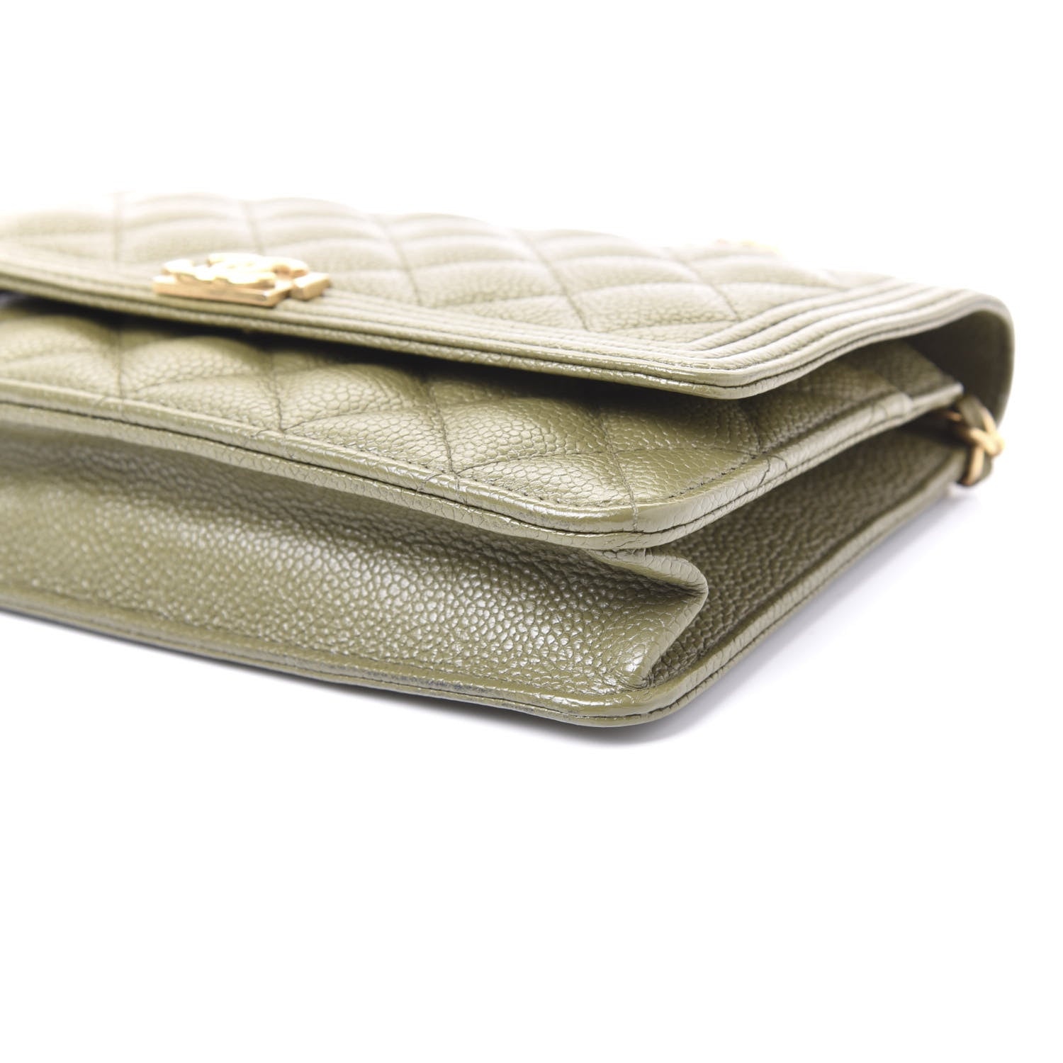 Chanel Caviar Quilted Boy Wallet On Chain WOC Khaki 6 of 9