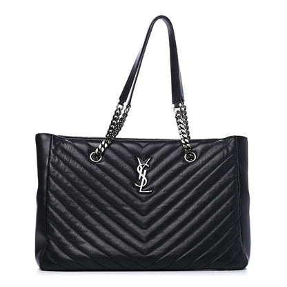 Saint Laurent Sheepskin Matelasse Chevron Large Monogram Shopping Bag Black 1 of 5