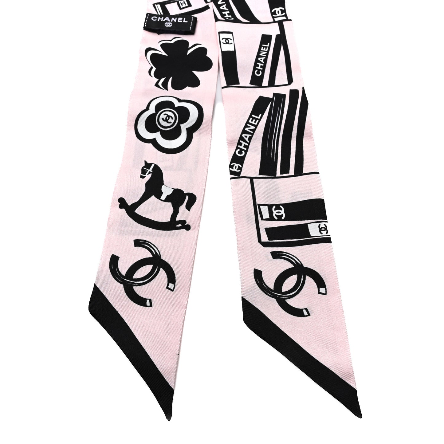 Silk CC Logo Slim Bandeau Scarf Pink Black